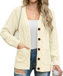 GRECERELLE Womens Cardigans Knit Winter Jumpers Cardigan Long Sleeve Button Down V Neck Oversized Outerwear with Pocket