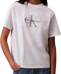 Calvin Klein Camiseta de Manga Corta Mujer Hero Classic Monologo tee con Cuello Redondo