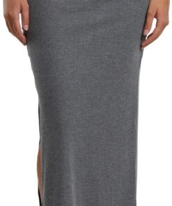 Urban Classics Ladies Rib High Slit Skirt Mujer Falda Larga Negro