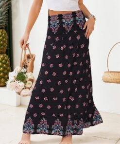 Maxifalda de cintura alta para mujer, acampanada, holgada, casual, ligera, para verano, playa, bohemia