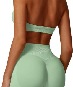 IMEKIS Conjunto de gimnasio de 2 piezas para mujer, sujetador deportivo con cintura alta, pantalones cortos, ropa deportiva, jogging, pilates, entrenamiento, traje deportivo
