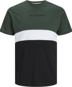 JACK & JONES Camiseta de Hombre de Talla Grande Bloque de Colores y Estampado de Logo Estilo Cuello Redondo JJEREID