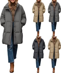 HUIFUAO - Chaquetas acolchadas para mujer, talla grande, chaquetas acolchadas de media pierna para otoño e invierno, abrigos de plumón de manga larga, abrigos de plumón para exteriores, casual