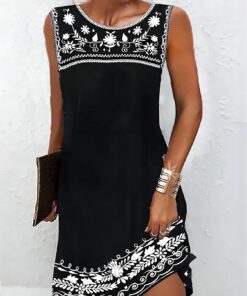 Vestidos casuales de verano sin mangas con cuello redondo para mujer, para vacaciones en la playa