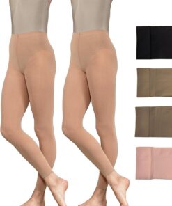 Silky Dance 2 pares de medias de baile sin pies, 60 denier, paquete múltiple, mallas de ballet sin pies para niñas, niños, adultos, mujeres, en negro, bronceado, claro bronceado y rosa