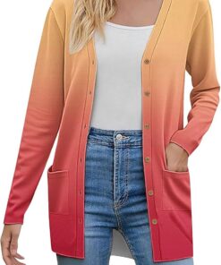 HUIFUAO - Cárdigan de punto para mujer, de gran tamaño, con botones, parte delantera abierta, suéter de manga larga, degradado, con bolsillo