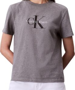 Calvin Klein Camiseta de Manga Corta Mujer Hero Classic Monologo tee con Cuello Redondo