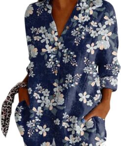 Mujer Camisa Holgada de Manga Larga Blusa Informal con Estampado Gráfico Blusones Mujer Tallas Grandes Moda Suelto Casual Camisas Larga a la Moda de Primavera y Verano Cómodo y Ligero Shirt Elegante