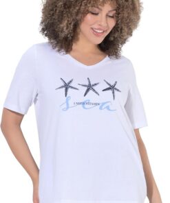 Ulla Popken T-Shirt, Seestern, Classic, V-Ausschnitt, Halbarm Camiseta clásica de Estrella de mar con Cuello en V y Media Manga Mujer