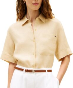 Tommy Hilfiger ESS Linen SS Shirt Ww0ww48925 Camisa S/S Mujer (Pack de 1)