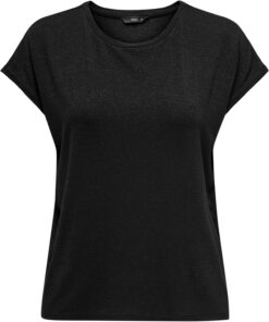 Solo Camiseta de Moda para Mujer con Costura Brillante a Rayas Cuello Redondo Manga Corta