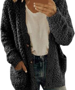 Genérico Chaqueta con Capucha de Invierno para Mujer Sudadera con Capucha para Mujer Invierno Cremallera Abrigo Cálido Sherpa Forrado Chaqueta Fleece Cárdigan Manga Larga Hoodie