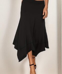 Falda vintage de color sólido con dobladillo asimétrico para mujer, estilo casual, elegante, para oficina, talla grande