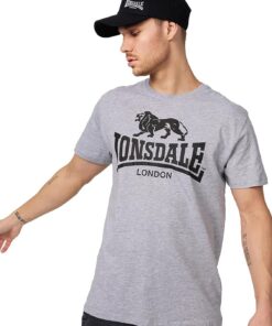 Lonsdale London Logo Hombre Camiseta Negro Regular | Camiseta de ropa de calle, camiseta informal de algodón peinado, camiseta ligera y cómoda para deporte y el día a día