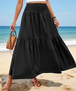 Falda de verano para mujer, acampanada, con estampado floral, cintura alta elástica, estilo bohemio, informal, para viajes