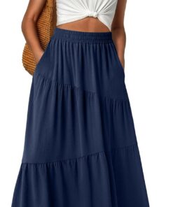 GRECERELLE Faldas largas de verano para mujer, de cintura alta, estilo bohemio, casual, elástica, elegante, acampanada, con bolsillos, para mujer