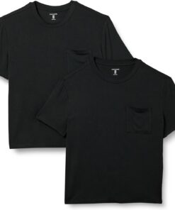 Amazon Essentials Camiseta con Bolsillo de Cuello a la Caja, Manga Corta, Ajuste Informal y de Punto Mujer, Pack de 2