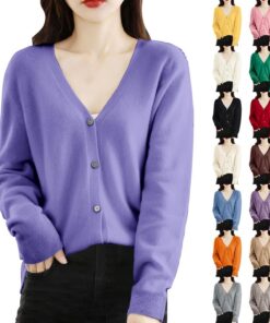 HUIFUAO - Cárdigan de punto con cuello en V para mujer, talla grande, con botones, suéter ligero de manga larga para otoño e invierno, rosso, M