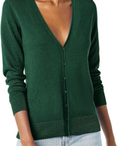 HUIFUAO - Cárdigan de punto de gran tamaño con cuello en V para mujer, suéteres elegantes con botones, cárdigans básicos suaves de manga larga para otoño, verde, 3XL