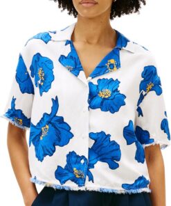 Tommy Hilfiger Frayed Vis/Linen SS Shirt Ww0ww48924 Camisa S/S Mujer (Pack de 1)