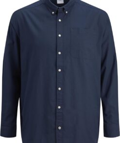 JACK & JONES Camisa de Hombre Talla Grande Color Liso básica Manga Larga Business JJEOXFORD