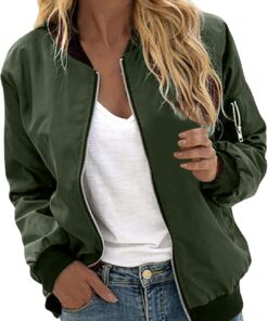 Genérico Chaqueta bomber acolchada para mujer, ligera de entretiempo, manga larga con cremallera y bolsillos, estilo piloto moderno, abrigo casual de primavera y otoño