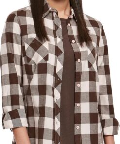 Urban Classics Camisa a Cuadros Mujer Turnup Mujer Camisa de Franela Negro/Rojo Regular