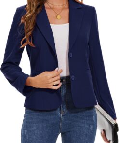 Blazer casual de manga larga para mujer, con bolsillos, con botones, chaquetas con solapa con muescas, ropa de trabajo clásica con forro frontal