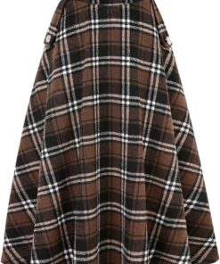 Idealsanxun - Falda larga de lana para mujer, de cintura alta, acampanada, a cuadros, para otoño e invierno