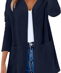 Cárdigans de Pana Mujer Cárdigan Ligero de Manga Larga con Cuello en V Frente Abierto Suéteres Largos Chaqueta Elegante Cardigans Casual Sólido Básico Cárdigan Abrigo Tops
