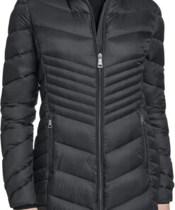 Calvin Klein Hooded Chevron Quilt Puffer Coat – Slimming Longline Winter Jacket Parka Mujer (Pack de 1)