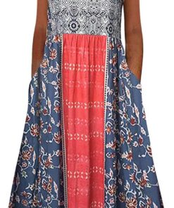 Vestido largo sin mangas para mujer, casual, bohemio, estampado floral, vestido largo con bolsillos, ajuste holgado, vestido de verano acampanado para viajes a la playa