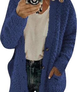 OMZIN Mujeres Chunky Knit Button Cardigan Manga Larga Suave Frente Abierto Cardigan Invierno Outwear con Bolsillos