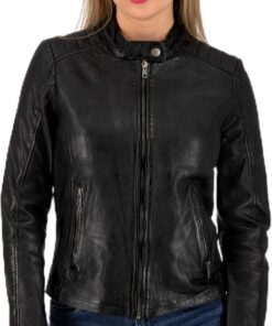 URBAN 5884 Gigi Chaqueta de Cuero para Mujer, Suave y Genuino Cuero, Abrigo de Cuero Mujer (Pack de 1)