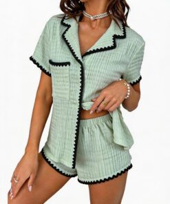 Conjunto de pijama de 2 piezas de manga corta para mujer