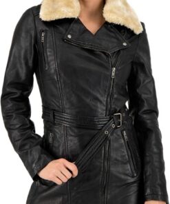 URBAN 5884 Milou Chaqueta de piel para mujer, abrigo largo hasta el muslo, de piel de cordero auténtica, chaqueta de invierno suave al tacto Mujer