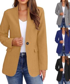 HUIFUAO - Blazers para mujer, talla grande, cuello en V, traje de trabajo, chaquetas elegantes, casuales, de manga larga, abrigos de otoño con solapa de 1 botón, ropa exterior, Negro, 3XL