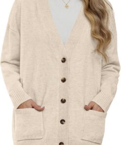 GRECERELLE Cárdigan de invierno para mujer, de punto, manga larga, con botones, cuello en V, ropa de abrigo de gran tamaño con bolsillo