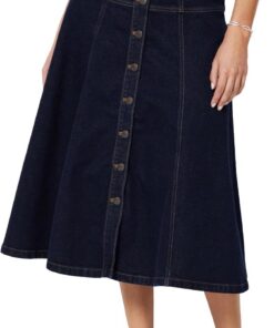 Amazon Essentials Mujer Falda Midi Acampanada de Mezclilla de Talle Alto con Botones