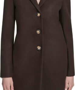Calvin Klein Classic Faux Wool Overcoat – Long Button Front Winter Jacket Abrigo de guisante Mujer (Pack de 1)
