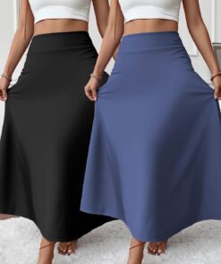 Falda larga elegante de 2 piezas para mujer, de primavera, moderna, oculta, cintura alta, acampanada, longitud al tobillo, regalo para el día de San Valentín