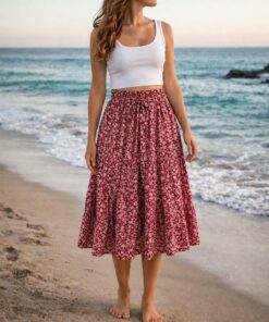 Falda larga plisada de verano para mujer, falda larga plisada de cintura alta, vestido de playa bohemio con bolsillos, falda casual fluida