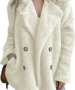 OMZIN Mujeres Casual Frente Abierto De Lana De Imitación Chaqueta De Gran Tamaño Caliente De Invierno Con Bolsillo