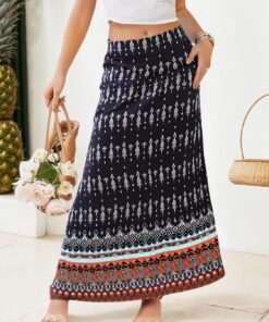 Maxifalda de cintura alta para mujer, acampanada, holgada, casual, ligera, para verano, playa, bohemia