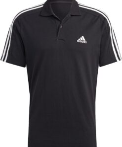 Adidas Hombre Essentials Piqué Embroidered Small Logo 3-Stripes Polo Shirt, Black/White, S