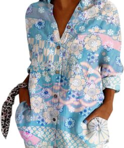Mujer Camisa Holgada de Manga Larga Blusa Informal con Estampado Gráfico Blusones Mujer Tallas Grandes Moda Suelto Casual Camisas Larga a la Moda de Primavera y Verano Cómodo y Ligero Shirt Elegante