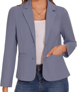 Blazer casual de manga larga para mujer, con bolsillos, con botones, chaquetas con solapa con muescas, ropa de trabajo clásica con forro frontal