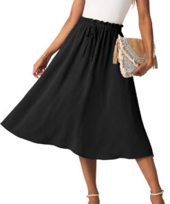GRECERELLE Faldas midi de verano para mujer, estilo bohemio, holgadas, informales, de cintura alta, acampanadas, con bolsillos y cinturón ajustable