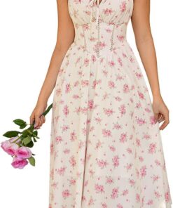 SCARLET DARKNESS Vestido de corsé floral para mujer, vestido casual de verano con bolsillos