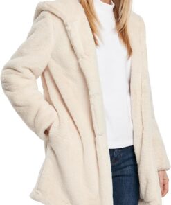 URBAN CLASSICS Abrigo de Pelo Sintético para Mujer con Capucha Grande, Chaqueta con Bolsillos Laterales y Cierre de Ojal, Tallas XS a 5XL